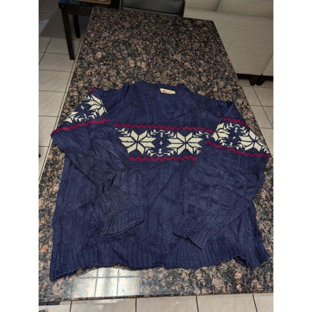 70s VTG SEARS KINGS ROAD Sweater Snowflake Cableknit Men's Christmas Ski Size XL